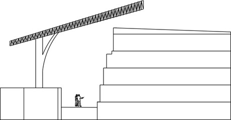 Vector illustration silhouette design detail background layout site plan view of performance hall with many spectators