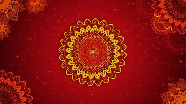 Festival of Light Indian Wedding Invitation Card Magenta mandala greeting background. Happy Diwali, greetings, Diya, Crackers. lights fireworks copy space. rangoli diya oil lamp. light india. creative