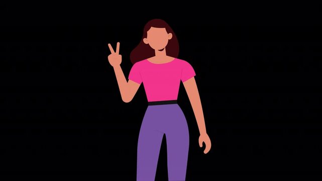 Woman Waving Hand With Two Fingure Animation 4K On Alpha