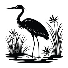 Fototapeta premium Heron black silhouette, Minimalist Heron Icon Design Black Vector Heron Symbol, Heron Profile Logo