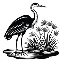 Heron black silhouette, Minimalist Heron Icon Design Black Vector Heron Symbol, Heron Profile Logo