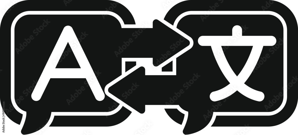 Poster language exchange icon representing the concept of translating languages using software or an app