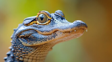 Fototapeta premium close-up of a young alligator's head, highlighting its textured skin and curious expression, emphasizing the unique beauty of this reptilian species.