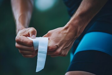 Obraz premium Both hands of the runner hold bandages.