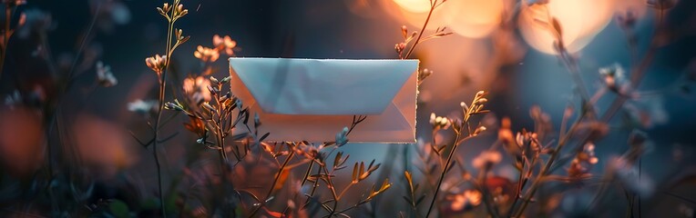 Blank used envelope on neon background