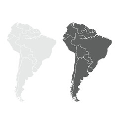 Map of south america. Argentina, Brazil, Chile, Colombia, Ecuador, Peru, Venezuela.