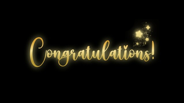 Congratulations hand drawn lettering gold text on with glow satr black background. Congratulations stylish pattern