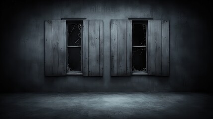 Obraz premium Eerie mansion with boarded up windows and broken doors, surrounded by a stunning, high contrast digital art effect and a clear focus