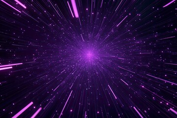 Fototapeta premium Purple neon light streaks radiating from the center on a dark background, evoking themes of technology, big data, and bots , ai