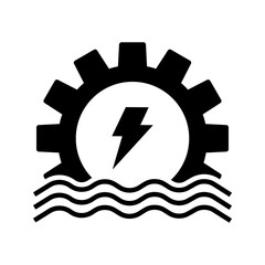 cogwheel and water flow, illustration of water or hydro power electric generator icon vector
