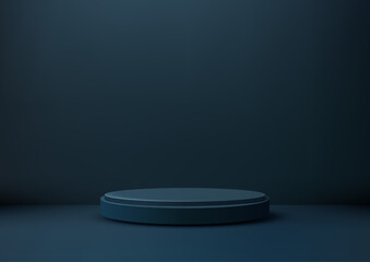 3D Blue Circular Podium in Dark Tones for Modern Product Display and Mockup, Minimalist Scene with Elegant Design for Stylish Showroom, Showcase