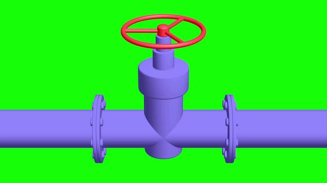 Red valve on the main gas pipeline. Industrial faucet for water, oil, gas pipes sewage. 4K FullHD and HD render footage animation
