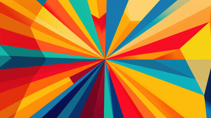 Abstract geometric background with sunburst shapes in yellow, orange, red, green and blue