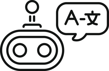 Line art icon of a chatbot translating languages with a speech bubble