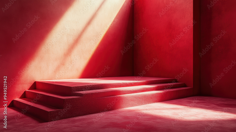 Poster red steps with sunlight.