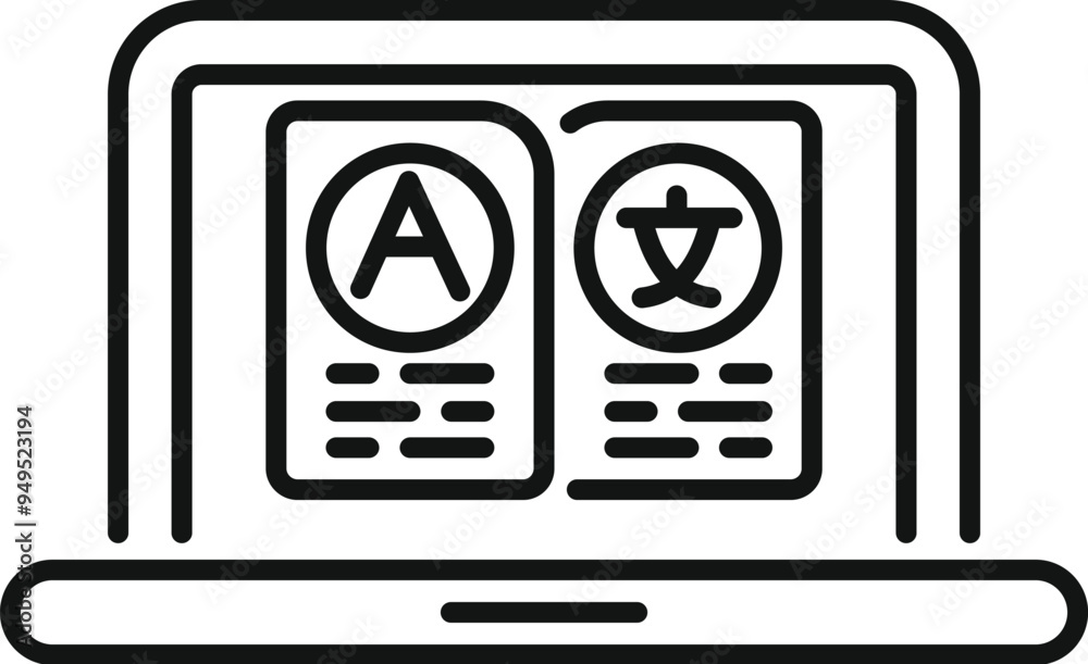 Poster laptop displaying language translation software, simplifying communication across different language