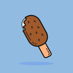 Vector illustration of melted chocolate flavored ice cream on a stick designed in a cartoon flat style. Food or drink concept design.