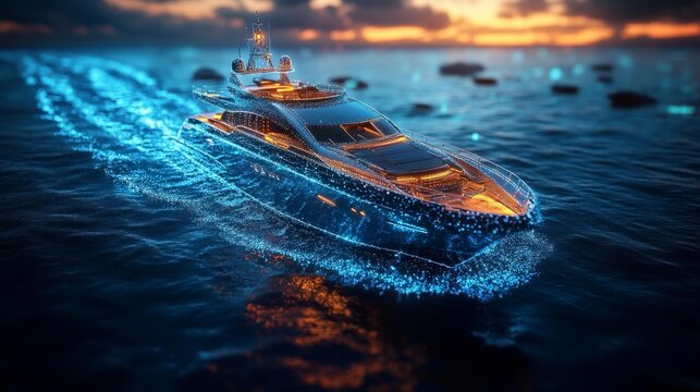 Luxurious Yacht Sailing at Sunset Generative AI