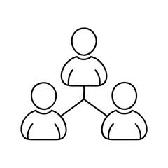 Simple line art teamwork icon with three connected human figures
