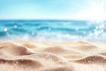 Beach And Sea - Summer Vacation On Sunny Sand With Glittering On Defocused Ocean , ai