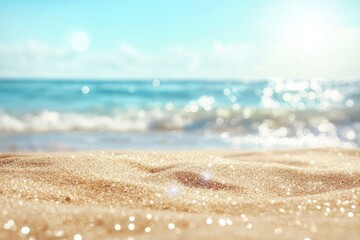 Beach And Sea - Summer Vacation On Sunny Sand With Glittering On Defocused Ocean , ai