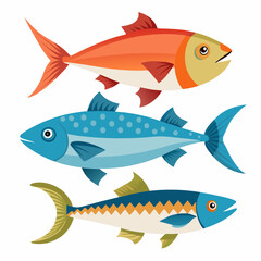 set of fish, fish vector,  isolated white background 