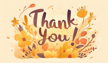 Simple Line Drawing of "Thank You!"   on fall plant background
