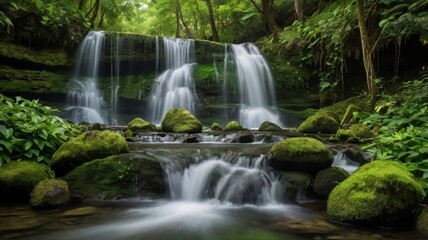  Lush green waterfalls cascading