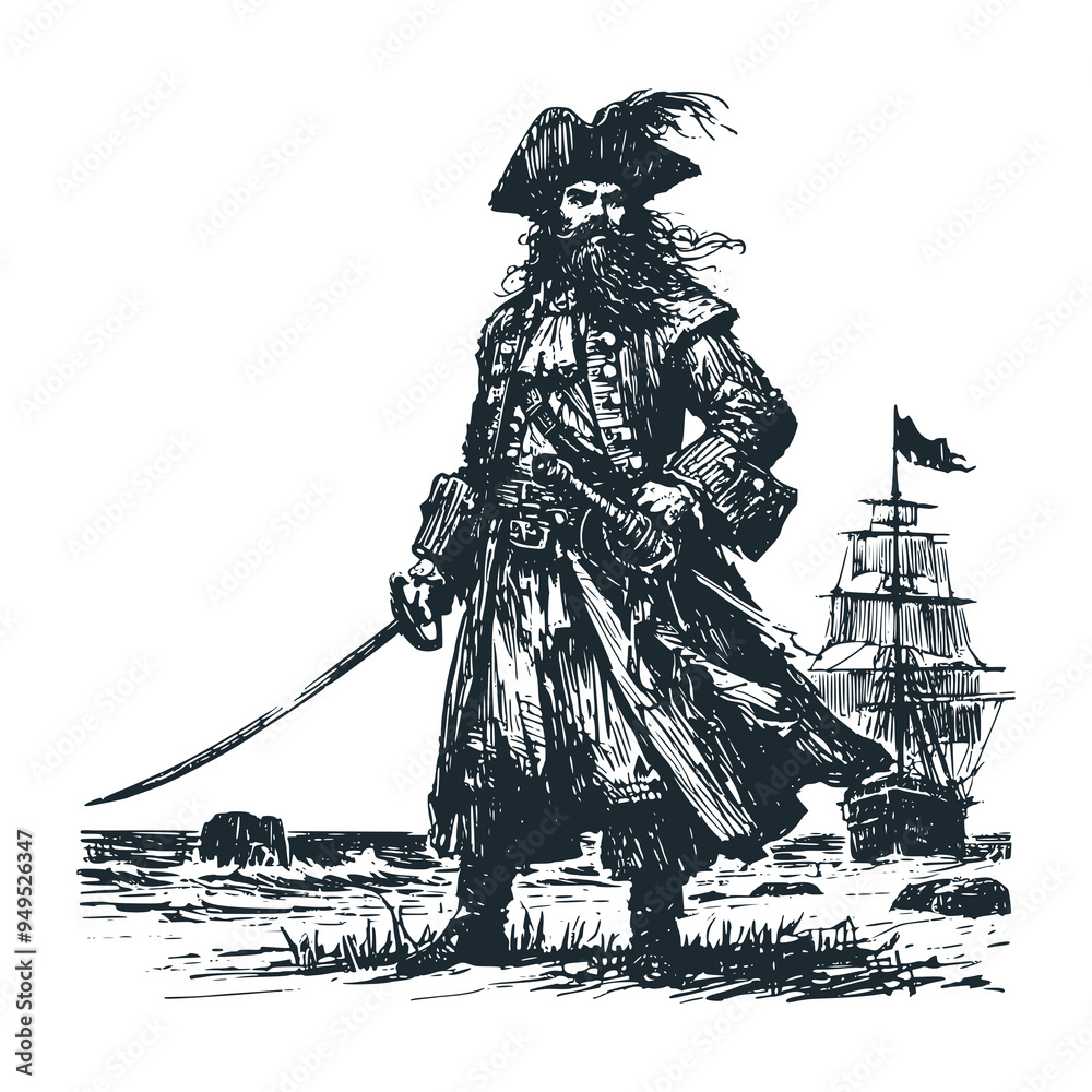 Canvas Prints The pirates. Black white vector illustration.
