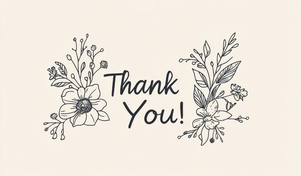 Simple Line Drawing of "Thank You!"  with flower
