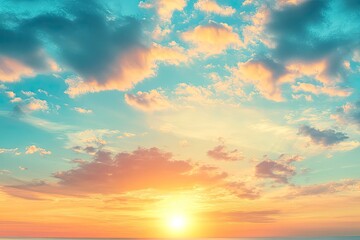 Obraz premium Beautiful sky background - Sunset Sunrise sky with light clouds and real sun , ai