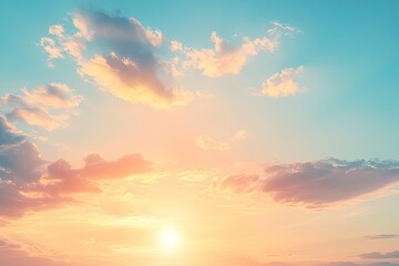 Obraz premium Beautiful sky background - Sunset Sunrise sky with light clouds and real sun , ai
