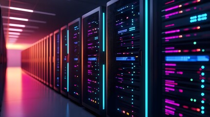 Server Room with Neon Lights - Technology & Data Center