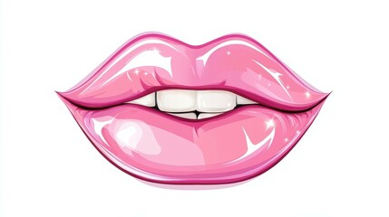 Stunning pink glossy lips stand out against a crisp white backdrop, showcasing a vibrant and alluring smile.