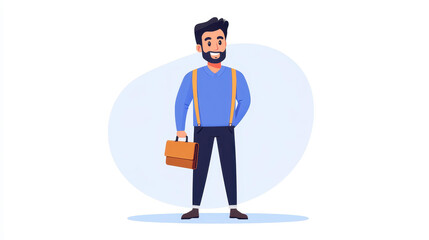 A vibrant flat D illustration depicting a teacher with a briefcase, embodying a modern cartoon style with unique textures.
