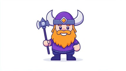 Obraz premium Adorable Viking mascot in a charming cartoon style, featuring vibrant textures for a modern look. Perfect for brand identity