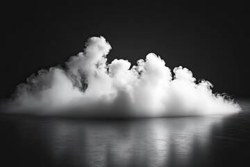 White smoke or fog flow on floor. Large mist in dark room on black background. Smoke on stage studio , ai