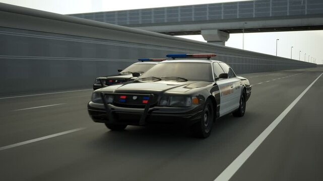 wo Police Cars Chase The Vehicles Are Involved In The Urgent Pursuit Two Police Cars Chase The Vehicles Are Involved In The Urgent And Direct Pursuit Of A Criminal Suspect By Law Enforcement Officers