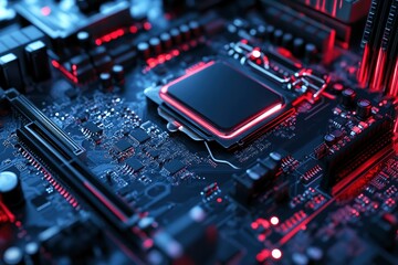 Fototapeta premium concept The motherboard in the picture is Brain Technology RAM Gaming. This motherboard has chipset and supports 12th Core processors , ai