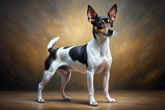 Illustration of Digital Painting of Rat Terrier standing, full body