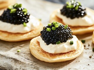 Three small pastries with a blackberry sauce on top