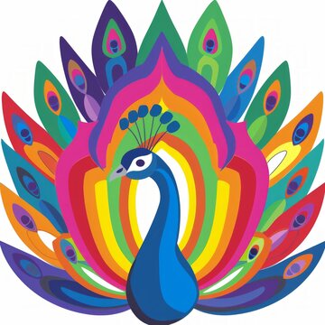recommend clip art: Colorful peacock illustration with a rainbow-like tail.
