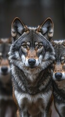 Obraz premium Pack of wolves staring with intense gaze