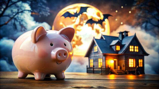 Saving For A Haunted House.  Halloween Piggy Bank.