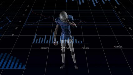 Football player holding helmet over financial data and charts animation - Powered by Adobe