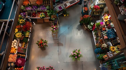 Christmas decorations store on the top view.