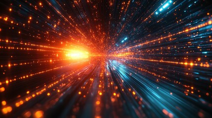 Obraz premium Abstract Digital Tunnel with Orange and Blue Lights