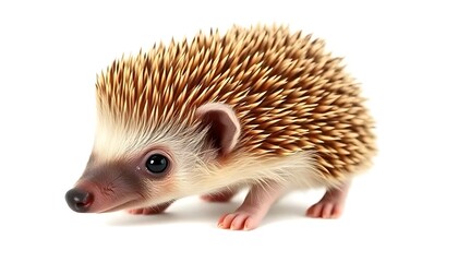 Obraz premium Cute Hedgehog with Spikes Standing on White Background