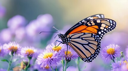 Fototapeta premium Monarch Butterfly on Purple Flowers