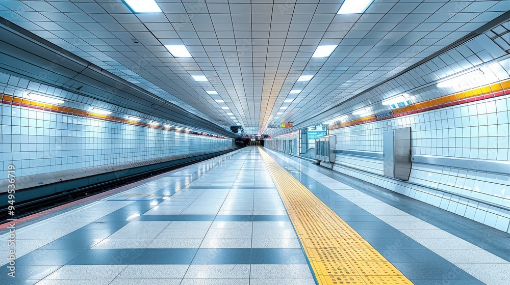 Poster Bright and tidy subway station. Generative AI.
